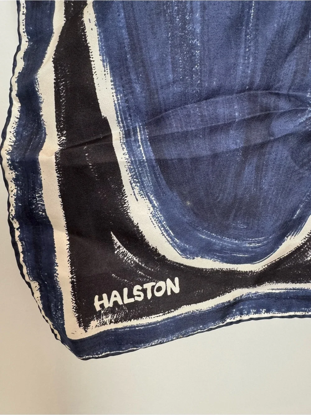 Vintage Halston Navy & Black Abstract Art Silk Scarf